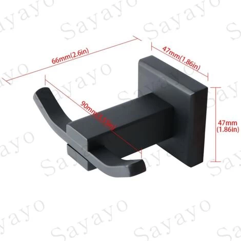 Bathroom Robe Hook Double Wall Mounted Towel/Coat Hook, SUS304 Stainless Steel Matte Black, EG3907F-B 4 Bathroom Robe Hook Double Wall Mounted Towel/Coat Hook, SUS304 Stainless Steel Matte Black, EG3907F-B - Image 2