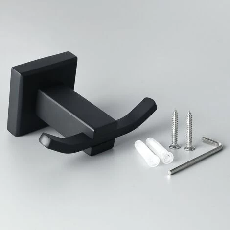 Bathroom Robe Hook Double Wall Mounted Towel/Coat Hook, SUS304 Stainless Steel Matte Black, EG3907F-B 7 Bathroom Robe Hook Double Wall Mounted Towel/Coat Hook, SUS304 Stainless Steel Matte Black, EG3907F-B - Image 5