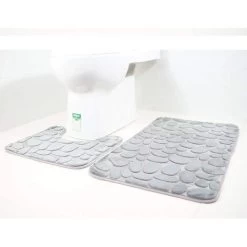 RHAFAYRE 3pcs Memory Foam Bath Mat Pedestal And Bath Mat Shower Mat Bathroom Mat, U-shaped Contour Mat And Toilet Seat Cover(Gray) -Comfort Bathroom Store 68008524 3