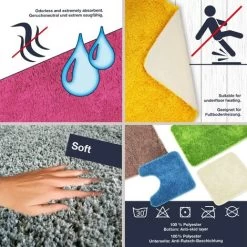 RHAFAYRE Bath Mat Set Of 3 Pieces - 3X Bath Mats (45x45 + 50x80 + 60x100cm) - Non-Slip & Washable Bath Mat - With WC Cutout - Brown -Comfort Bathroom Store 68008527 5