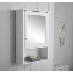 Vale Designs Single Door Bathroom Mirror Cabinet With Shelf White