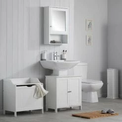 Vale Designs Single Door Bathroom Mirror Cabinet With Shelf White -Comfort Bathroom Store 68089542 3