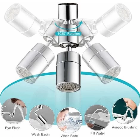 1080° Swivel Faucet Aerator, Universal Splash Filter Faucet Sink Attachment, Adjustable Dual Function Water Flow, Anti-Splash Bubbler Tap Sprayer With Male Thread Adapter, For Kitchen Bathroom 4 1080° Swivel Faucet Aerator, Universal Splash Filter Faucet Sink Attachment, Adjustable Dual Function Water Flow, Anti-Splash Bubbler Tap Sprayer With Male Thread Adapter, For Kitchen Bathroom - Image 2