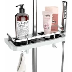 Shower Shelf Without Drilling Adjustable Shower Shelf For The Shower Rod Bathroom Storage With Shower Holder Shelf With 2 Small Hooks -Comfort Bathroom Store 68107378 4