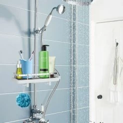 Shower Shelf Without Drilling Adjustable Shower Shelf For The Shower Rod Bathroom Storage With Shower Holder Shelf With 2 Small Hooks -Comfort Bathroom Store 68107378 5