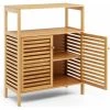 COSTWAY Bathroom Floor Cabinet, Bamboo Freestanding Storage Cupboard With Double Louvered Doors And Open Shelf, Side Cabinet Display Organiser Unit For Living Room Kitchen Hallway -Comfort Bathroom Store 68350943 1
