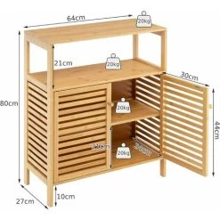 COSTWAY Bathroom Floor Cabinet, Bamboo Freestanding Storage Cupboard With Double Louvered Doors And Open Shelf, Side Cabinet Display Organiser Unit For Living Room Kitchen Hallway -Comfort Bathroom Store 68350943 5