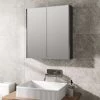 Aurora 600mm Bathroom Mirror Cabinet 2 Door Storage Cupboard Wall Mounted Charcoal Grey