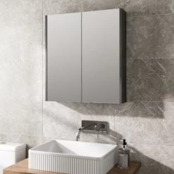 Aurora 600mm Bathroom Mirror Cabinet 2 Door Storage Cupboard Wall Mounted Charcoal Grey