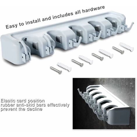 Wall-Mounted Broom Holder With 5 Slots And 6 Multi-Task Hooks 4 Wall-Mounted Broom Holder With 5 Slots And 6 Multi-Task Hooks - Image 2