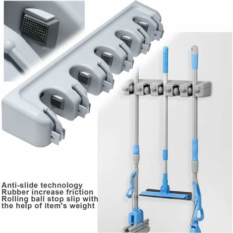 Wall-Mounted Broom Holder With 5 Slots And 6 Multi-Task Hooks 5 Wall-Mounted Broom Holder With 5 Slots And 6 Multi-Task Hooks - Image 3