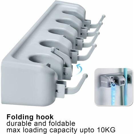 Wall-Mounted Broom Holder With 5 Slots And 6 Multi-Task Hooks 6 Wall-Mounted Broom Holder With 5 Slots And 6 Multi-Task Hooks - Image 4