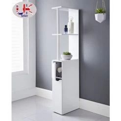 White Bathroom Storage Cabinet Tall Narrow Cupboard Free Standing Furniture Unit