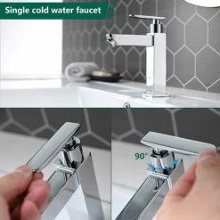 Basin Faucet Cold Water Only Durable Metal Bathroom Faucet Hand Wash Faucet Ceramic Cartridge Aerator Pull Out Convenient To Clean Or Replace Modern Design -Comfort Bathroom Store 71419109 3