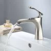 Modern Waterfall Bathroom Faucet With Tub Brushed Nickel Single Handle 1 Mounting Hole