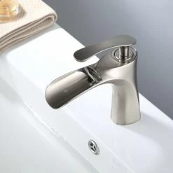 Modern Waterfall Bathroom Faucet With Tub Brushed Nickel Single Handle 1 Mounting Hole -Comfort Bathroom Store 71419398 5