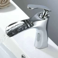 Single Handle Waterfall Bathroom Sink Faucet With 1 Mounting Hole -Comfort Bathroom Store 71419783 3