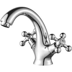 Lucca - Retro Basin Tap, Vintage Bathroom Mixer, Chrome, Silver