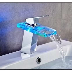 MUFF Intelligent Luminous Waterfall Copper Faucet Bathroom Sink Countertop And Low Basin Bathroom Cabinet Hot And Cold Hot And Cold LED