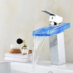 MUFF Intelligent Luminous Waterfall Copper Faucet Bathroom Sink Countertop And Low Basin Bathroom Cabinet Hot And Cold Hot And Cold LED -Comfort Bathroom Store 71497838 4