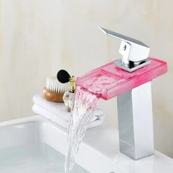 MUFF Intelligent Luminous Waterfall Copper Faucet Bathroom Sink Countertop And Low Basin Bathroom Cabinet Hot And Cold Hot And Cold LED -Comfort Bathroom Store 71497838 5