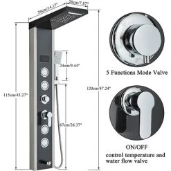 SUGUWORD Shower Tower Panel Stainless Steel 5 Functions Rainfall Waterfall Shower Head Hydroelectricity Massage Jet Handheld Shower Sprayer Wall Mounted Brushed Nickel And Black Shower Panel Column -Comfort Bathroom Store 71582337 4