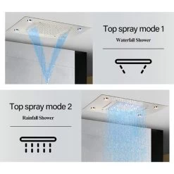 SUGUWORD LED 14X20 Inch Waterfall Rainfall Shower Head Multifunction Shower Head Square Ceiling Mounted Shower Head Solid Brass High Pressure Shower Head Remote Control Shower Head Brushed Nickel -Comfort Bathroom Store 71582344 3