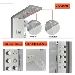 SUGUWORD Shower Panel Tower With 6 Functions Rainfall And Waterfall Shower Temperature Display Hand Shower Back Massage Jets And Bathtub Spout Wall Mounted Shower System Brushed Nickel -Comfort Bathroom Store 71582347 3