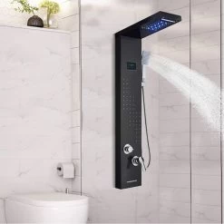 SUGUWORD LED Shower Panel Tower System Black 304 Stainless Steel 5 Function With Rainfall Waterfall Shower Head Massage Jets Hand Shower And Tub Spout Shower System -Comfort Bathroom Store 71582354 4