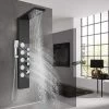 SUGUWORD Shower Panel Tower With 4 Functions Rainfall And Waterfall Head Massage Jet 3-Types Hand Shower Can Working At The Same Time Black Shower System Wall Mounted
