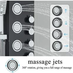 SUGUWORD Shower Panel Tower With 4 Functions Rainfall And Waterfall Head Massage Jet 3-Types Hand Shower Can Working At The Same Time Black Shower System Wall Mounted -Comfort Bathroom Store 71582364 4