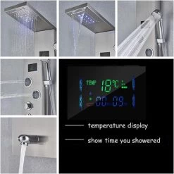 SUGUWORD Bathroom Shower Panel Tower System LED Stainless Steel With 5 Function Shower Head Handheld Shower Massage Jets Brushed Nickel -Comfort Bathroom Store 71582365 4