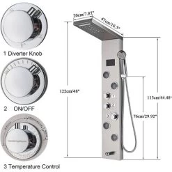 SUGUWORD Bathroom Shower Panel Tower System LED Stainless Steel With 5 Function Shower Head Handheld Shower Massage Jets Brushed Nickel -Comfort Bathroom Store 71582365 5