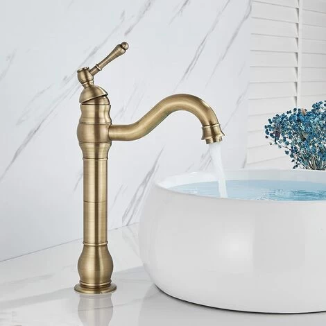 Antique Brass Sink Tap Single Handle Rotatable Spout Vessel Deck Mounted Mixer 4 Antique Brass Sink Tap Single Handle Rotatable Spout Vessel Deck Mounted Mixer - Image 2