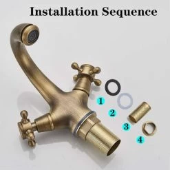 SUGUWORD Vanity Sink Tap Deck Mounted Antique Brass Double Hot And Cold Water Single Spout Faucet 10 SUGUWORD Vanity Sink Tap Deck Mounted Antique Brass Double Hot And Cold Water Single Spout Faucet -Comfort Bathroom Store 71582371 4