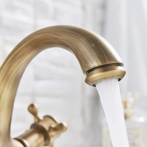 SUGUWORD Vanity Sink Tap Deck Mounted Antique Brass Double Hot And Cold Water Single Spout Faucet 7 SUGUWORD Vanity Sink Tap Deck Mounted Antique Brass Double Hot And Cold Water Single Spout Faucet - Image 5