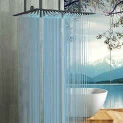 SUGUWORD LED 24 Inch Rainfall Shower Head Square Temperature Sensor 3 Colors Changing Matte Black Solid Brass Ceiling Mounted Bathroom High Pressure Luxury Rainfall Shower Head Full Body Coverage -Comfort Bathroom Store 71582373 4