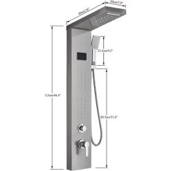 SUGUWORD LED Shower Tower Panel System 304 Stainless Steel 5 Function With Rainfall Waterfall Shower Head Massage Jets Hand Shower And Tub Spout Shower System Brushed Nickel -Comfort Bathroom Store 71582374 5