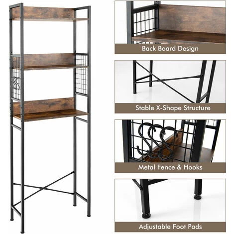 Industrial 3-Tier Over-The-Toilet Storage Shelf Bathroom Organizer Rack Toilet 4 Industrial 3-Tier Over-The-Toilet Storage Shelf Bathroom Organizer Rack Toilet - Image 2