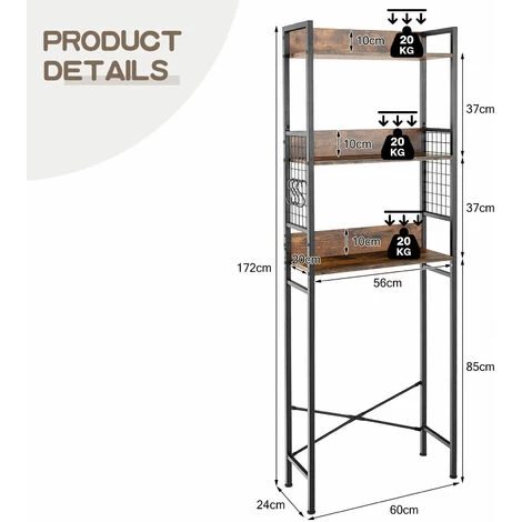 Industrial 3-Tier Over-The-Toilet Storage Shelf Bathroom Organizer Rack Toilet 7 Industrial 3-Tier Over-The-Toilet Storage Shelf Bathroom Organizer Rack Toilet - Image 5