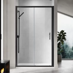 ELEGANT 1000mm Sliding Shower Enclosure Black Frame Shower Door 6mm Tempered Glass