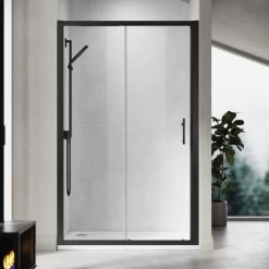 ELEGANT 1100mm Sliding Shower Enclosure Black Frame Shower Door 6mm Tempered Glass