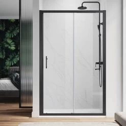 ELEGANT 1000mm Modern Sliding Shower Door Reversible Bathroom Shower Enclosure Cubicles Matt Black Frame 6mm Glass