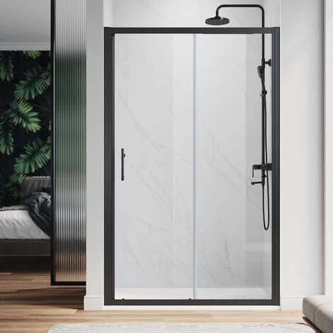 ELEGANT 1000mm Modern Sliding Shower Door Reversible Bathroom Shower Enclosure Cubicles Matt Black Frame 6mm Glass 3 ELEGANT 1000mm Modern Sliding Shower Door Reversible Bathroom Shower Enclosure Cubicles Matt Black Frame 6mm Glass