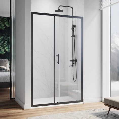 ELEGANT 1000mm Modern Sliding Shower Door Reversible Bathroom Shower Enclosure Cubicles Matt Black Frame 6mm Glass 4 ELEGANT 1000mm Modern Sliding Shower Door Reversible Bathroom Shower Enclosure Cubicles Matt Black Frame 6mm Glass - Image 2