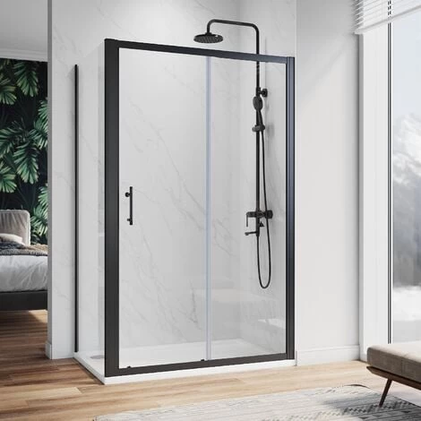 ELEGANT 1200 X 900 Mm Sliding Shower Enclosure Matt Black Frame Cubicle With Tray And Waste + Side Panel + Riser Kit 3 ELEGANT 1200 X 900 Mm Sliding Shower Enclosure Matt Black Frame Cubicle With Tray And Waste + Side Panel + Riser Kit