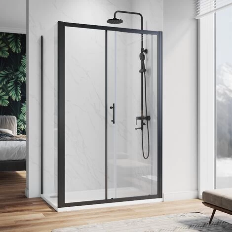 ELEGANT 1200 X 900 Mm Sliding Shower Enclosure Matt Black Frame Cubicle With Tray And Waste + Side Panel + Riser Kit 4 ELEGANT 1200 X 900 Mm Sliding Shower Enclosure Matt Black Frame Cubicle With Tray And Waste + Side Panel + Riser Kit - Image 2