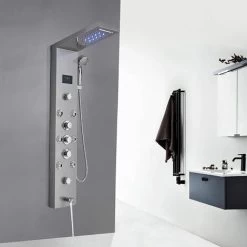 Shower Tower System Stainless Steel LED Rainfall Waterfall Shower Head LCD Display And Handheld Sprayer 8 Massage Jets Tub Spout,Brushed Nickel Finish -Comfort Bathroom Store 72218600 4