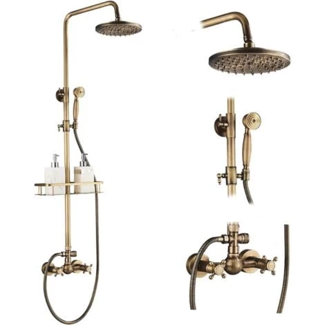 Bathroom Shower System Antique Brass Finish 8 Inch Round Rainfall Shower Head And Hand Sprayer With Shelf Holder Shower Set 3 Bathroom Shower System Antique Brass Finish 8 Inch Round Rainfall Shower Head And Hand Sprayer With Shelf Holder Shower Set