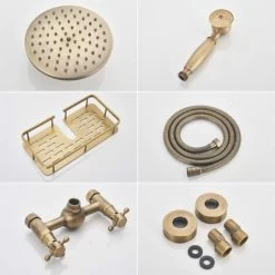 Bathroom Shower System Antique Brass Finish 8 Inch Round Rainfall Shower Head And Hand Sprayer With Shelf Holder Shower Set 11 Bathroom Shower System Antique Brass Finish 8 Inch Round Rainfall Shower Head And Hand Sprayer With Shelf Holder Shower Set -Comfort Bathroom Store 72218601 5